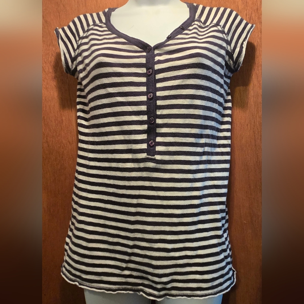 Lily Navy&White Striped Short Sleeve Tee SzL - Picture 2 of 6